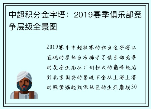 中超积分金字塔：2019赛季俱乐部竞争层级全景图