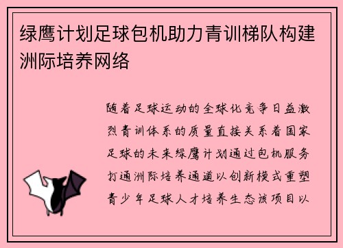 绿鹰计划足球包机助力青训梯队构建洲际培养网络