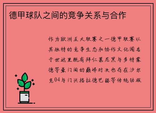 德甲球队之间的竞争关系与合作