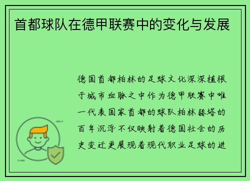 首都球队在德甲联赛中的变化与发展