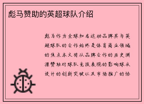 彪马赞助的英超球队介绍