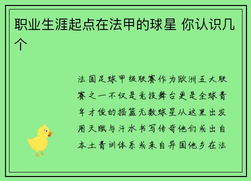 职业生涯起点在法甲的球星 你认识几个